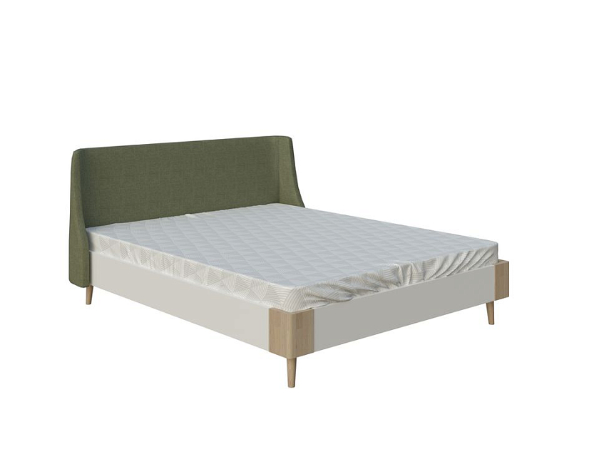 Кровать Lagom Side Chips 90x200 ЛДСП+ткань Levis 14 Бежевый/ЛДСП Бунратти/Масло-воск Natura (Береза) - Оригинальная кровать без встроенного основания из ЛДСП с мягкими элементами.