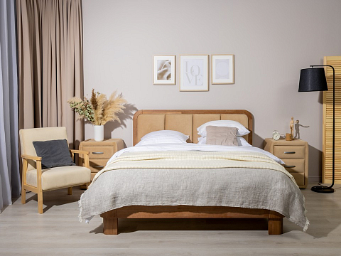 Серая кровать Hemwood - Кровать из натурального массива сосны с мягким изголовьем