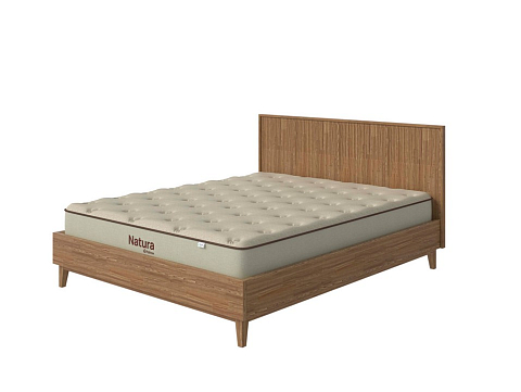 Двуспальная деревянная кровать Tempo - Кровать из массива с вертикальной фрезеровкой и декоративным обрамлением изголовья