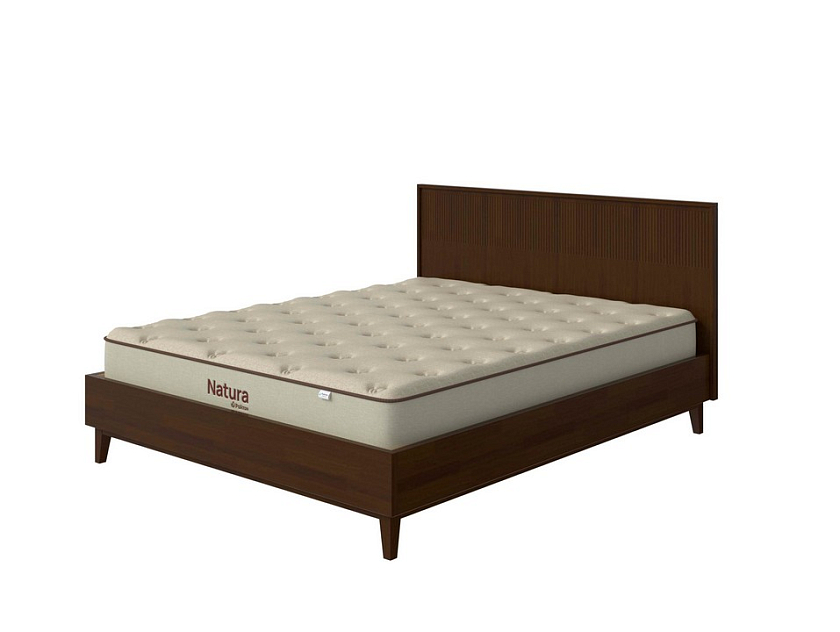 Кровать Tempo 140x200 Массив (сосна) Орех - Кровать из массива с вертикальной фрезеровкой и декоративным обрамлением изголовья
