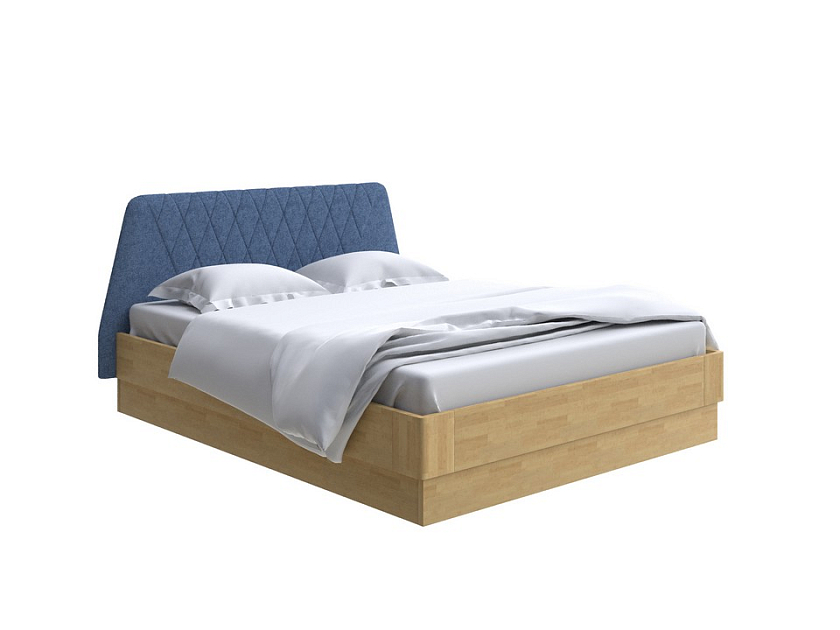 Кровать Lagom Hill Wood с подъемным механизмом 140x190 Ткань/Массив (береза) Levis 78 Джинс/Масло-воск Natura (Береза) - Кровать со встроенным основанием. 