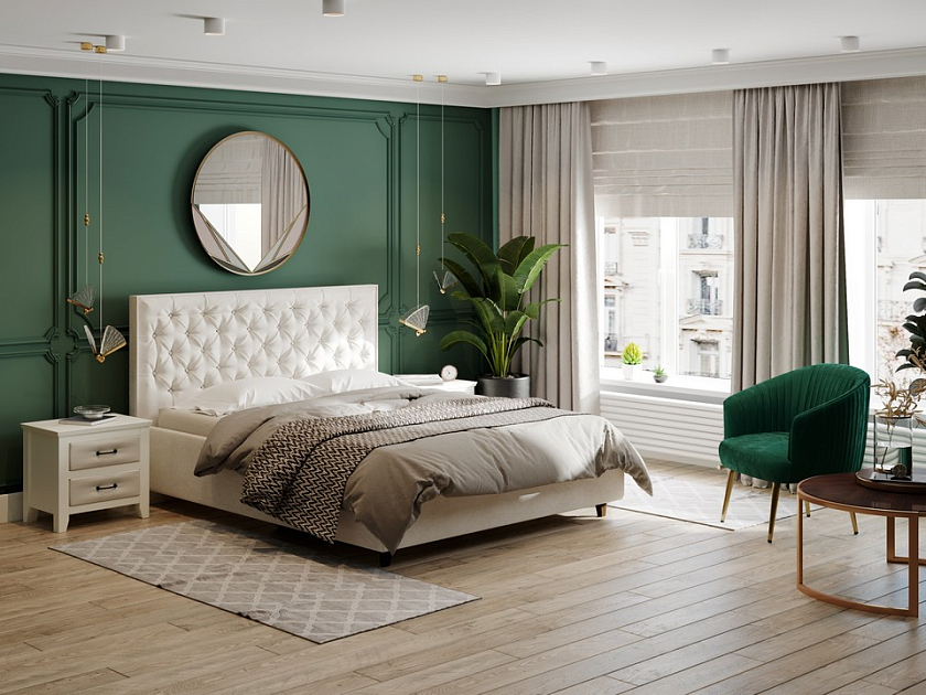 Кровать Teona Grand 80x190 Ткань: Велюр Casa Лунный - Кровать с увеличенным изголовьем, украшенным благородной каретной пиковкой.
