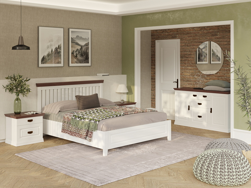Кровать Olivia 160x200 Массив (береза) Белая эмаль/Орех - Кровать из массива с контрастной декоративной планкой.