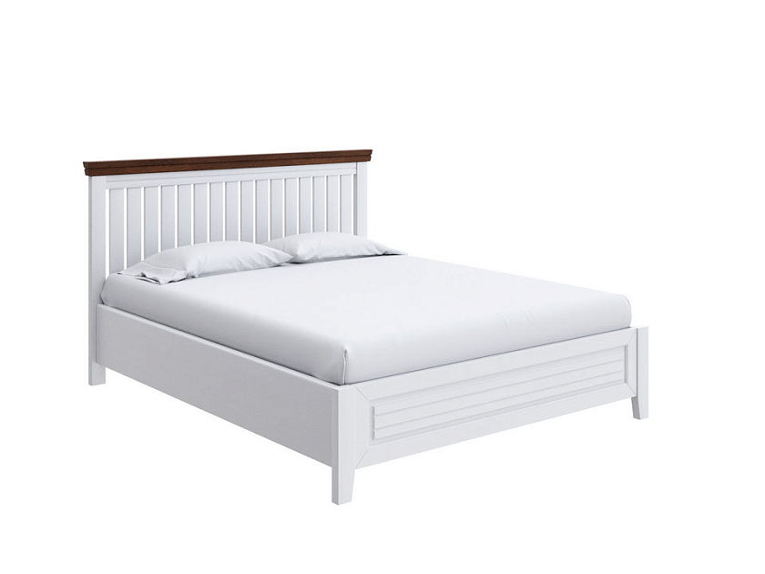Кровать Olivia с подъемным механизмом 200x190 Массив (сосна) Белая эмаль/Орех - Кровать с подъёмным механизмом из массива с контрастной декоративной планкой.